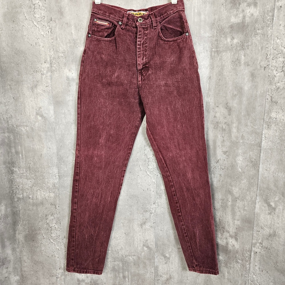 Vintage 90s GSAF High Waist Mom Jeans Burgundy Red Tapered Leg Denim Mexico Sz 6 - Picture 2 of 14